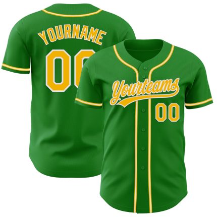 Custom Authentic Baseball Jersey with Personalized Name and Number - Grass Green and Gold-White Team Colors Personalized