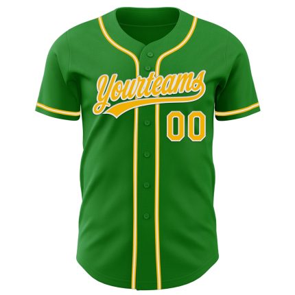 Custom Authentic Baseball Jersey with Personalized Name and Number - Grass Green and Gold-White Team Colors Personalized