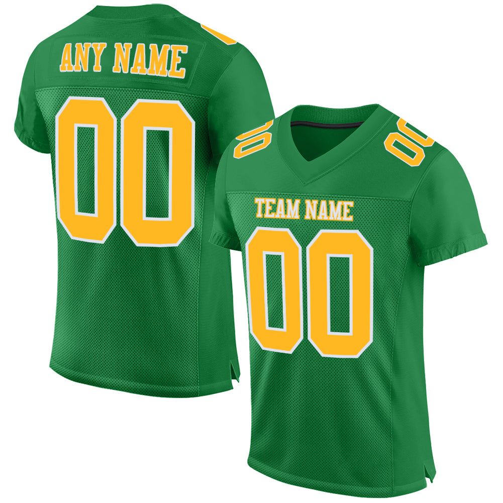 Personalized Green Gold White Mesh Authentic Football Jersey Personalized Grass Green Gold-White Mesh Authentic Football