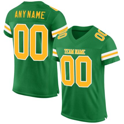 Custom Name and Number Personalized Football Jersey in Grass Green Gold-White Mesh Authentic Design Personalized Grass Green
