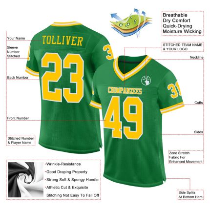 Custom Name and Number Grass Green Gold-White Authentic Throwback Football Jersey - Personalized Team Apparel Personalized