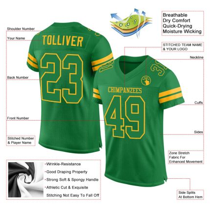 Custom Grass Green and Gold Football Jersey with Personalized Name and Number - Authentic Team Apparel Personalized Grass