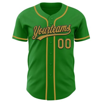 Custom Name and Number Baseball Jersey in Grass Green, Old Gold, and Black - Authentic Team Jersey Personalized Grass Green