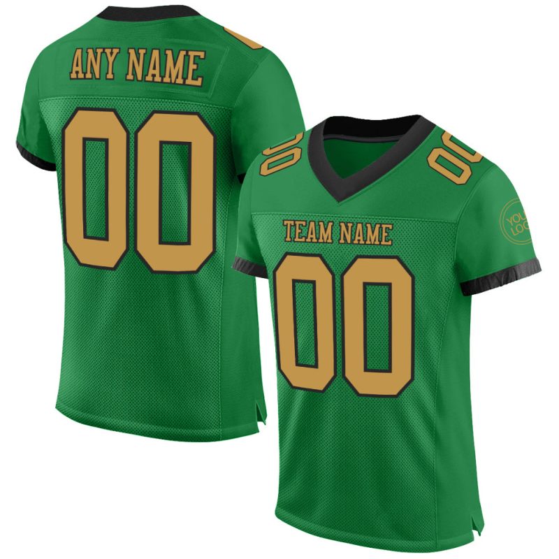 Personalized Grass Green Black Gold Mesh Football Jersey - Authentic Athletic Apparel Personalized Grass Green Old Gold-Black