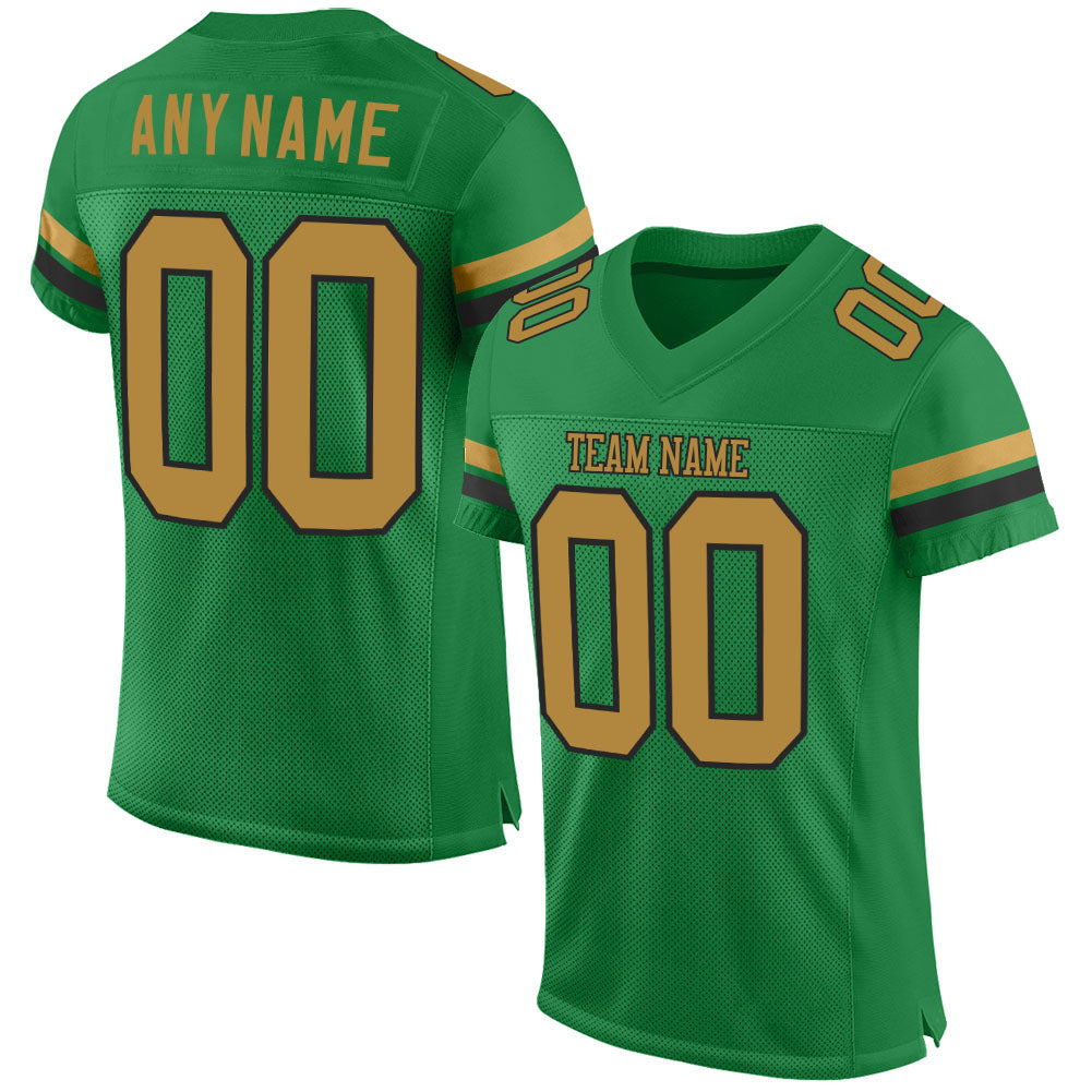 Custom Football Jersey with Personalized Name and Number, Grass Green & Old Gold/Black Mesh, Authentic Team Gear Personalized