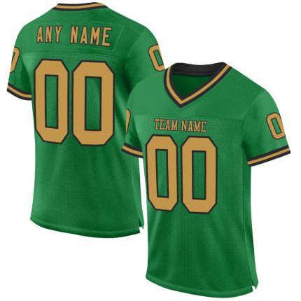 Custom Team Football Jersey with Personalized Name and Number - Grass Green Old Gold-Black Mesh Authentic Throwback Personalized