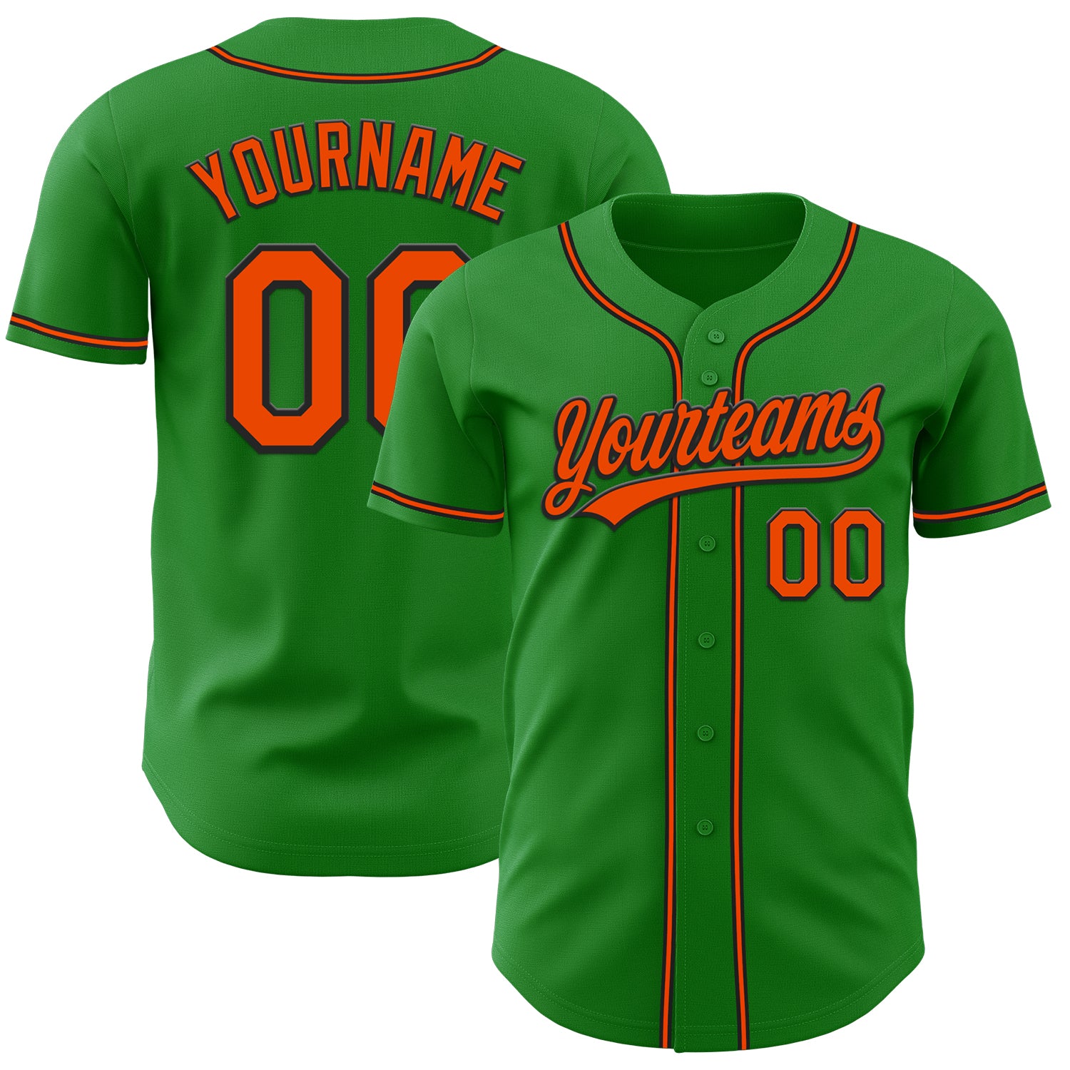 Custom Name and Number Authentic Baseball Jersey in Grass Green Orange-Black - Personalized Team Apparel Personalized Grass