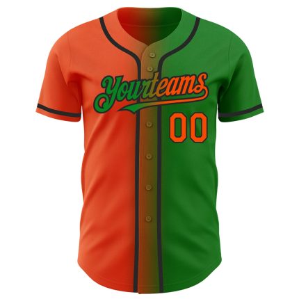 Custom Name and Number Baseball Jersey - Personalized Orange-Black Gradient in Grass Green - Authentic Team Apparel Personalized