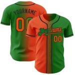 Custom Name and Number Baseball Jersey - Personalized Orange-Black Gradient in Grass Green - Authentic Team Apparel Personalized