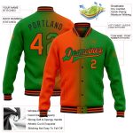 Custom Name and Number Bomber Jacket for Team - Grass Green Orange-Black Gradient Full-Snap Varsity Fashion Outerwear Personalized