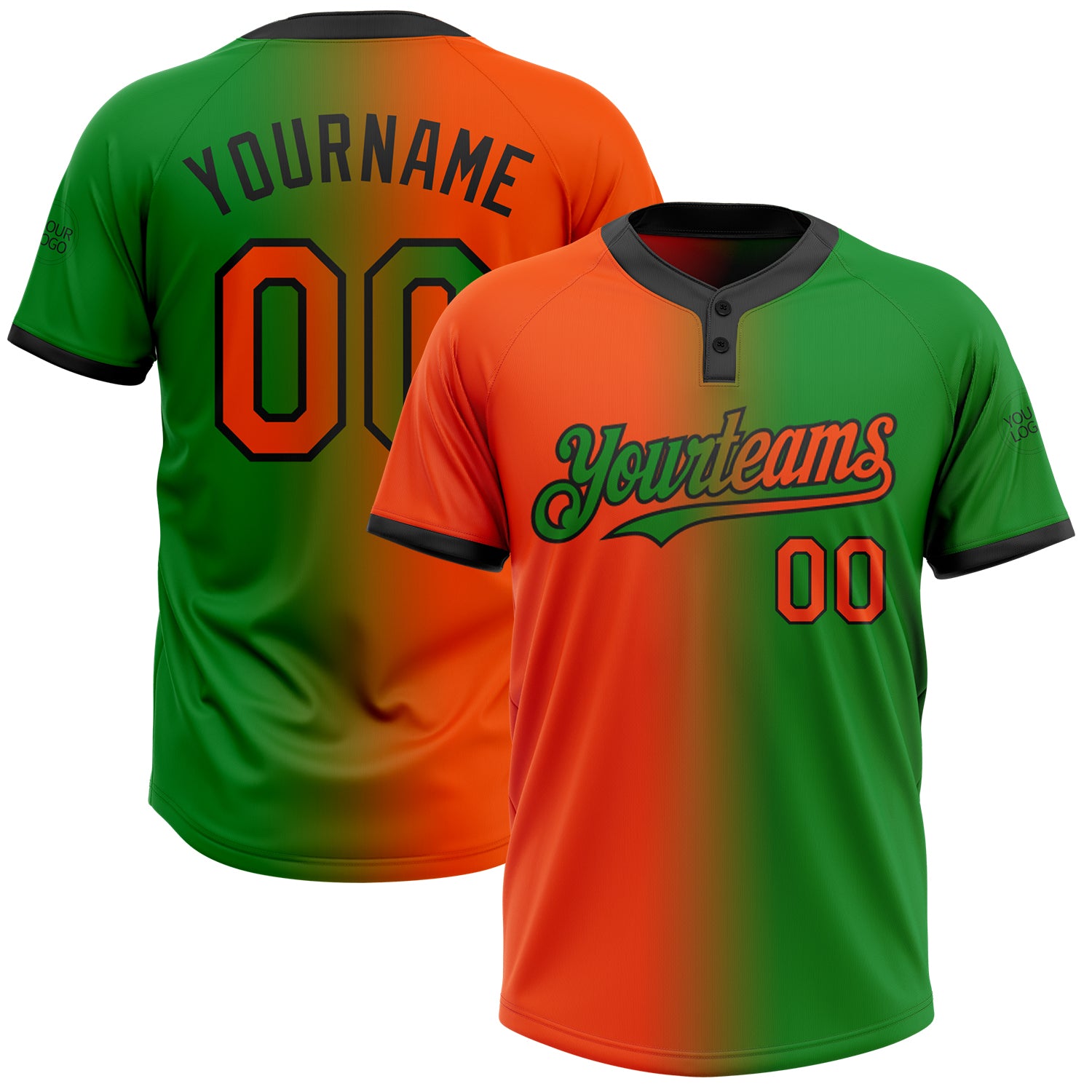 Custom Name Number Softball Jersey Unisex Two-Button Gradient Orange Black Grass Green Fashion Personalized Grass Green Orange-Black