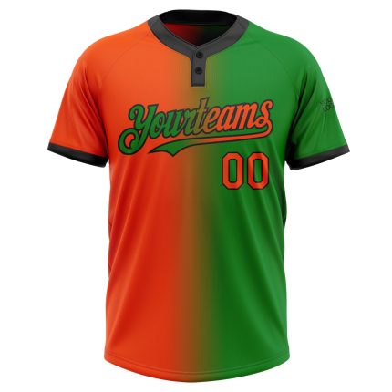 Custom Name Number Softball Jersey Unisex Two-Button Gradient Orange Black Grass Green Fashion Personalized Grass Green Orange-Black