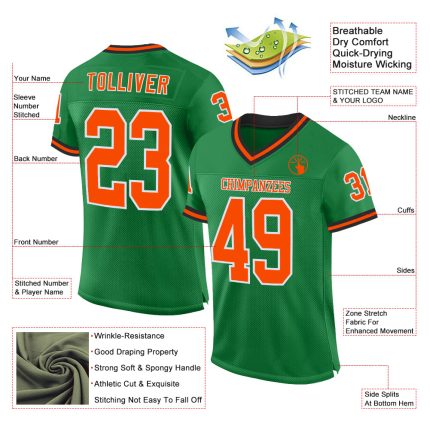 Custom Authentic Throwback Football Jersey - Personalized Grass Green Orange-Black with Team Name and Number Personalized