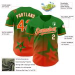 Custom Gradient Twinkle Star Baseball Jersey - Personalized Grass Green Orange-White 3D Design with Custom Name & Number