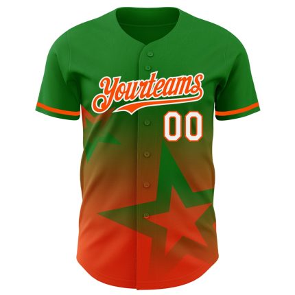 Custom Gradient Twinkle Star Baseball Jersey - Personalized Grass Green Orange-White 3D Design with Custom Name & Number