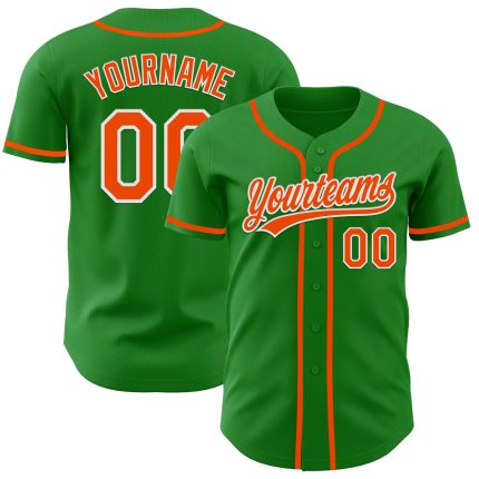 Custom Name and Number Authentic Baseball Jersey in Grass Green and Orange-White Personalized Grass Green Orange-White Authentic