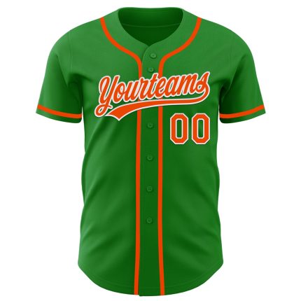 Custom Name and Number Authentic Baseball Jersey in Grass Green and Orange-White Personalized Grass Green Orange-White Authentic