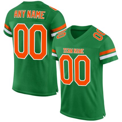 Custom Name Number Authentic Football Jersey - Personalized Grass Green Orange-White Mesh Team Jersey Personalized Grass