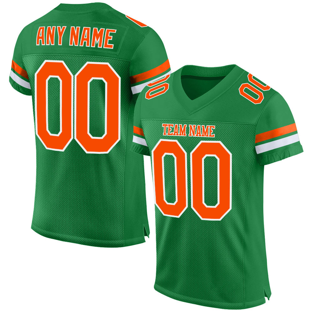 Custom Name Number Authentic Football Jersey - Personalized Grass Green Orange-White Mesh Team Jersey Personalized Grass