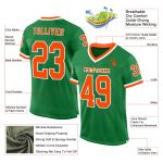 Custom Personalized Grass Green Football Jersey with Orange-White Mesh - Authentic Throwback Team Name and Number Personalized