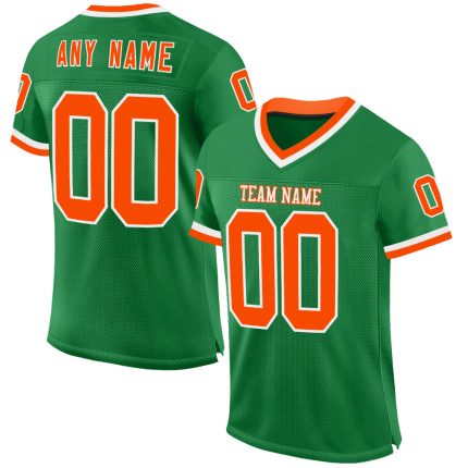 Custom Personalized Grass Green Football Jersey with Orange-White Mesh - Authentic Throwback Team Name and Number Personalized