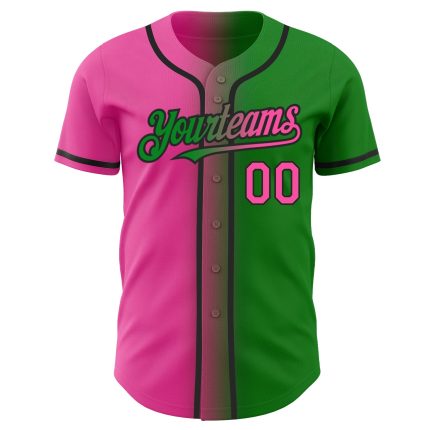 Custom Gradient Baseball Jersey - Personalized Grass Green Pink-Black Team Name & Number Personalized Grass Green Pink-Black