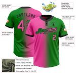 Custom Name and Number Unisex Softball Jersey - Personalized Grass Green Pink Black Gradient Fashion Two-Button Design Personalized