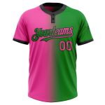 Custom Name and Number Unisex Softball Jersey - Personalized Grass Green Pink Black Gradient Fashion Two-Button Design Personalized