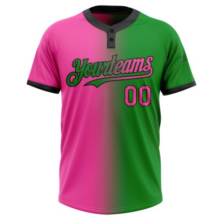 Custom Name and Number Unisex Softball Jersey - Personalized Grass Green Pink Black Gradient Fashion Two-Button Design Personalized