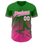 Custom Authentic Baseball Jersey - Personalized 3D Gradient Twinkle Star Design in Grass Green, Pink, and White with Team Name & Number