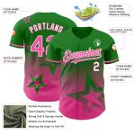 Custom Authentic Baseball Jersey - Personalized 3D Gradient Twinkle Star Design in Grass Green, Pink, and White with Team Name & Number