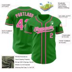 Custom Name and Number Baseball Jersey in Grass Green and Pink-White, Authentic Team Apparel Personalized Grass Green Pink-White