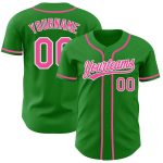 Custom Name and Number Baseball Jersey in Grass Green and Pink-White, Authentic Team Apparel Personalized Grass Green Pink-White