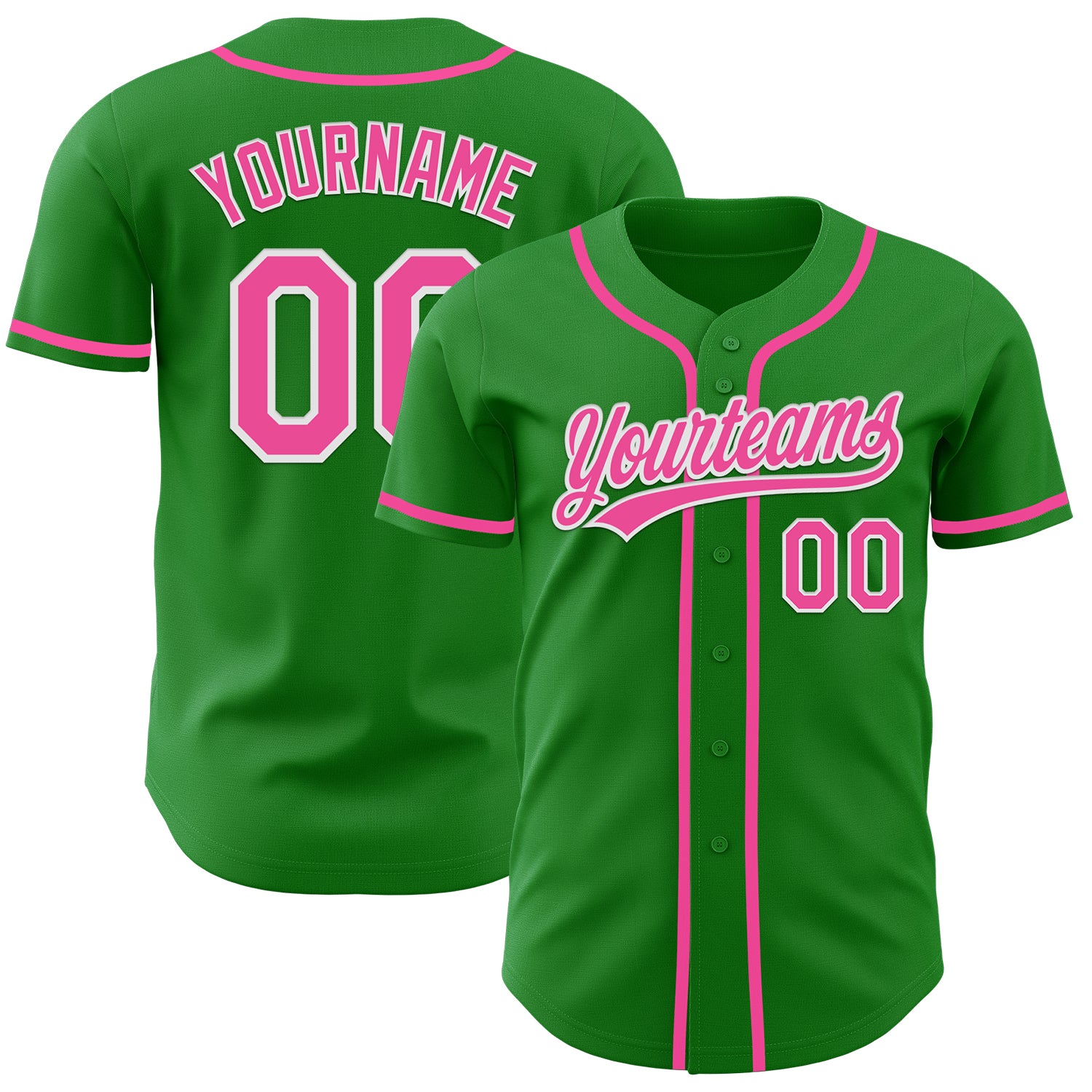 Custom Name and Number Baseball Jersey in Grass Green and Pink-White, Authentic Team Apparel Personalized Grass Green Pink-White