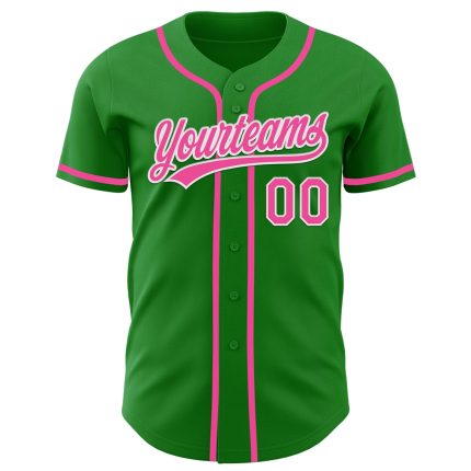 Custom Name and Number Baseball Jersey in Grass Green and Pink-White, Authentic Team Apparel Personalized Grass Green Pink-White
