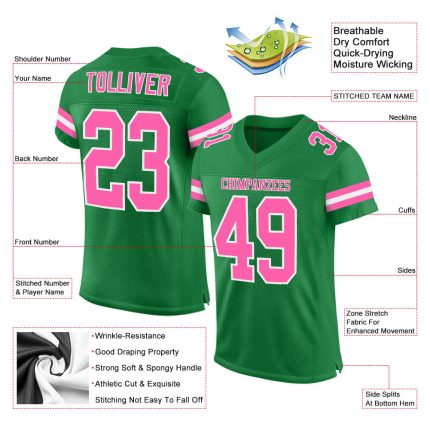Custom Grass Green Pink-White Football Jersey with Personalized Name and Number - Authentic Team Apparel Personalized Grass