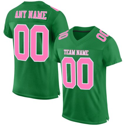 Personalized Football Jersey - Authentic Grass Green Pink White Mesh Design Personalized Grass Green Pink-White Mesh Authentic