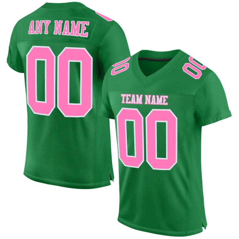 Personalized Football Jersey - Authentic Grass Green Pink White Mesh Design Personalized Grass Green Pink-White Mesh Authentic