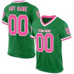 Custom Personalized Football Jersey with Name and Number in Grass Green Pink-White Mesh - Authentic Throwback Style Personalized