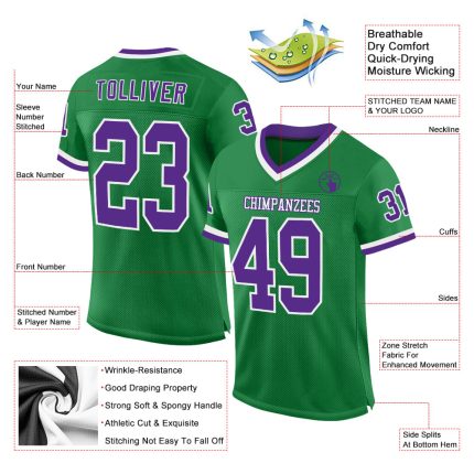 Custom Authentic Throwback Football Jersey - Personalized Grass Green and Purple-White - Team Name & Number Personalized