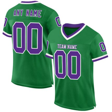 Custom Authentic Throwback Football Jersey - Personalized Grass Green and Purple-White - Team Name & Number Personalized