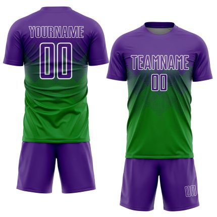 Custom Name Number Soccer Jersey in Grass Green Purple-White Sublimation - Personalized Team Uniform Personalized Grass Green