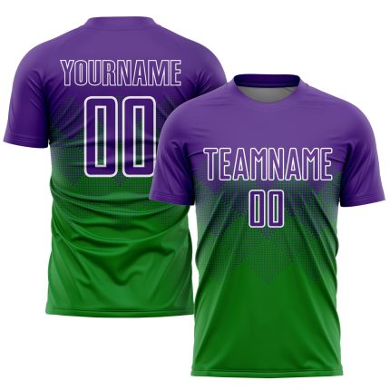Custom Name Number Soccer Jersey in Grass Green Purple-White Sublimation - Personalized Team Uniform Personalized Grass Green