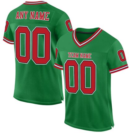 Custom Team Jersey with Personalized Name & Number, Authentic Grass Green & Red-Black Mesh Football Throwback Personalized