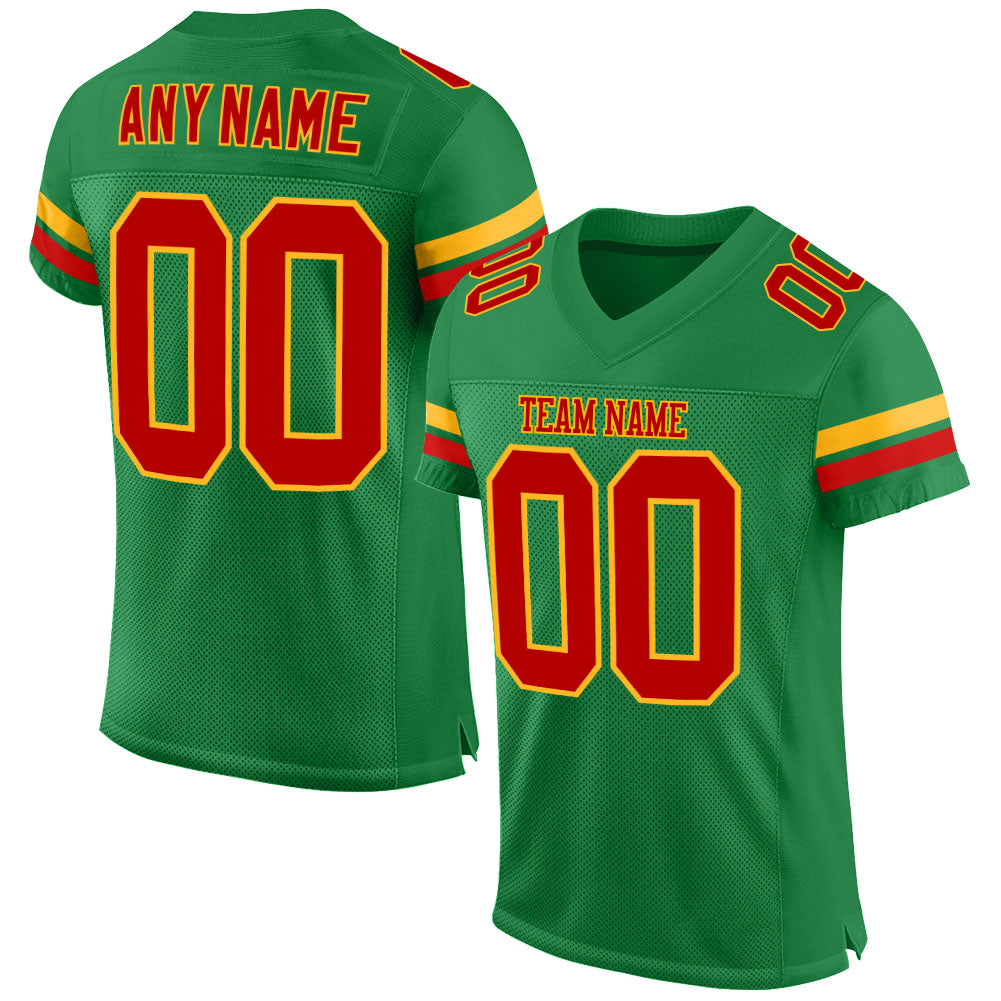 Custom Name Number Authentic Football Jersey Grass Green Red Gold Mesh Personalized Grass Green Red-Gold Mesh Authentic Football
