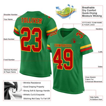 Custom Name Number Authentic Football Jersey Grass Green Red Gold Mesh Personalized Grass Green Red-Gold Mesh Authentic Football