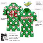 Custom Team Name and Number 3D Christmas Golf Polo Shirt in Grass Green Red-White Personalized Grass Green Red-White 3D Christmas