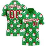 Custom Team Name and Number 3D Christmas Golf Polo Shirt in Grass Green Red-White Personalized Grass Green Red-White 3D Christmas