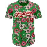 Custom Authentic Baseball Jersey with 3D Northeast China Big Flower Design, Personalized Name & Number - Grass Green Red-White Colors