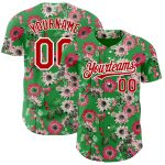 Custom Authentic Baseball Jersey with 3D Northeast China Big Flower Design, Personalized Name & Number - Grass Green Red-White Colors